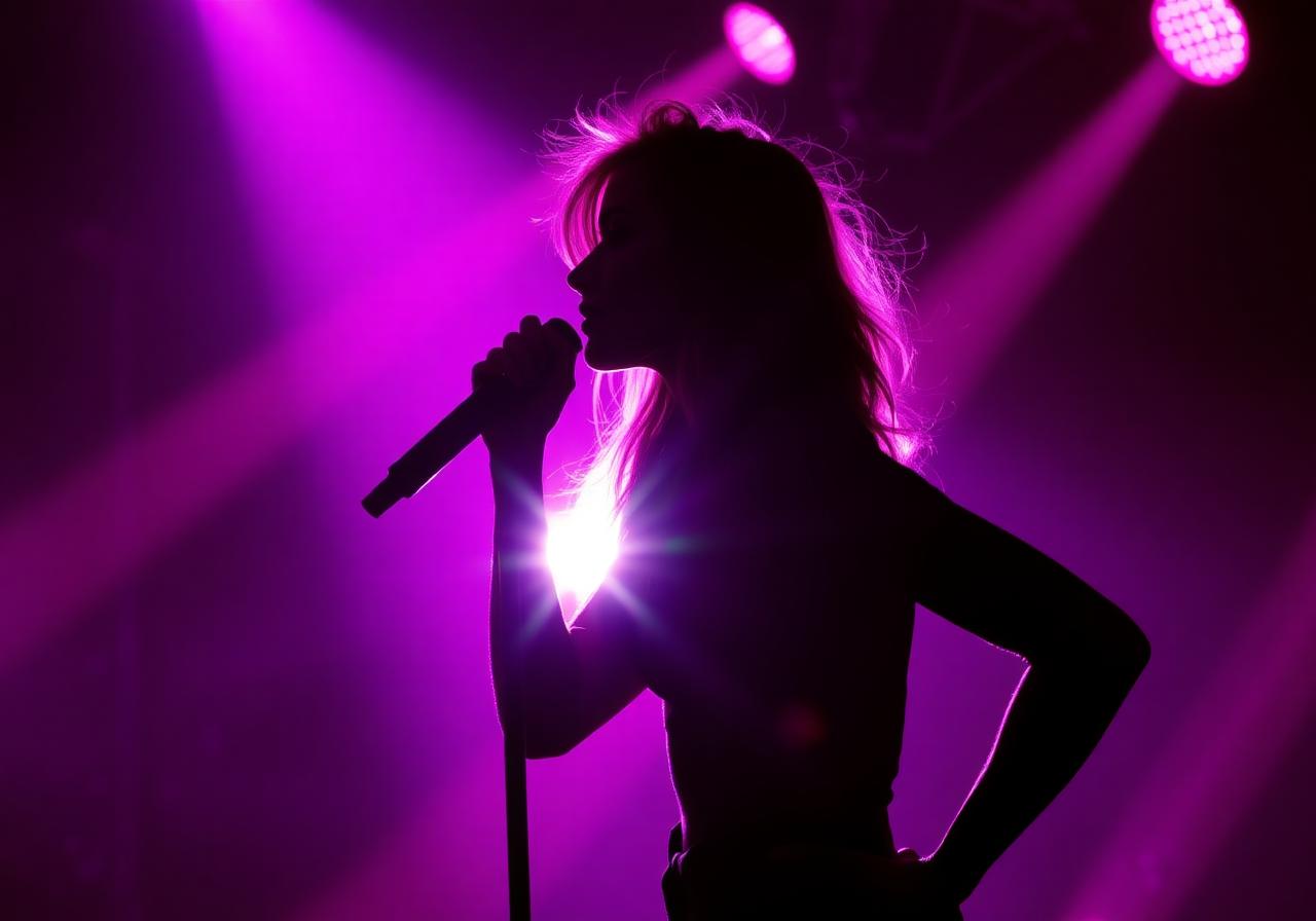 Pop singer silhouette in stage lights